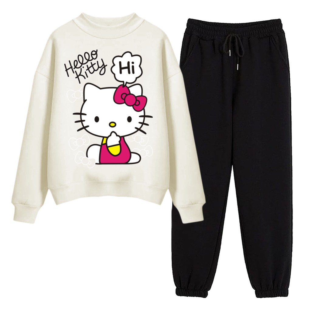 BESS - Baju Setelan Wanita Murah / Setelan Sweater + Jogger Hitam - KITTY HI