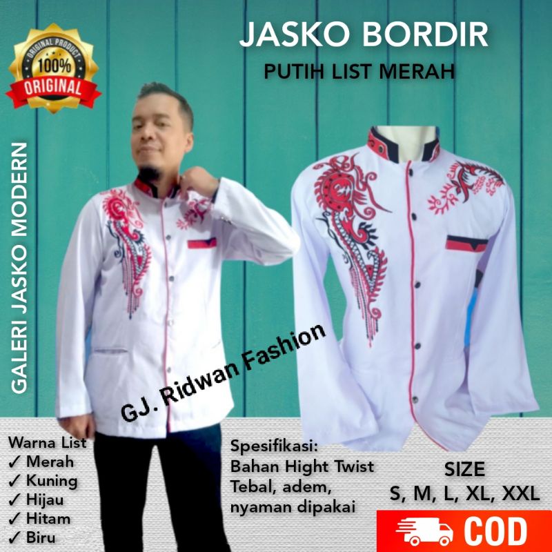 Jas koko dewasa putih Bordir | Jasko Putih Bordir | Baju Koko dewasa | Jasko Putih List Merah |Jasko