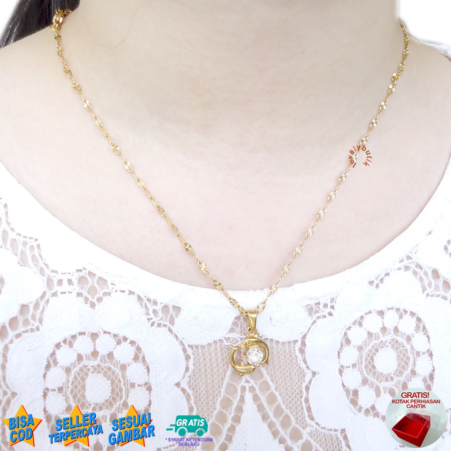 Lovelybutik - Kalung Wanita Titanium Anti Karat Anti Luntur Kalung Titanium Model Terbaru Isab3l Model Kalung Liontin Dolpin Dolphin Bonus Tempat Perhiasan