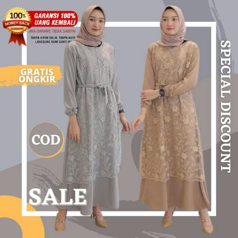 Gamis pesta Mewah Elegan Dress Wanita Kondangan Remaja Dewasa Brokat Cantik Modern Kekinian Terbaru 