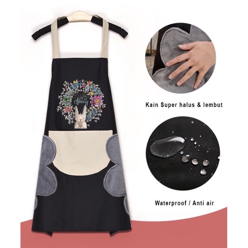 ☛TK☚ R394 Celemek Masak Apron Tebal Waterproof Kain Dapur Penutup Memasak Dapur Oxford Cloth Apron Tahan Air Dan Tahan Minyak Motif Karakter