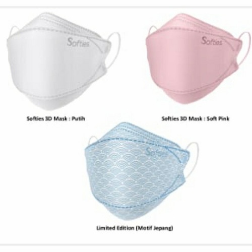 SOFTIES SURGICAL MASK 3D ISI 20 MASK || VARIAN JAPANESE, HITAM &amp; SOFT PINK