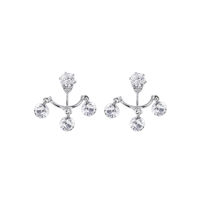 LRC Anting Tusuk Fashion Silver S925 Silver Needle Zircon Fringed Curved Earrings F48224