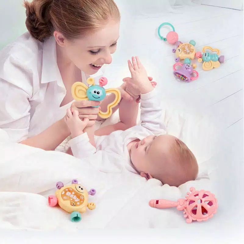 Mainan Gigitan Bayi PP/Silikon Kids Toys Baby Teether Rattle Teething Kit Mainan Bayi Lucu WJ03