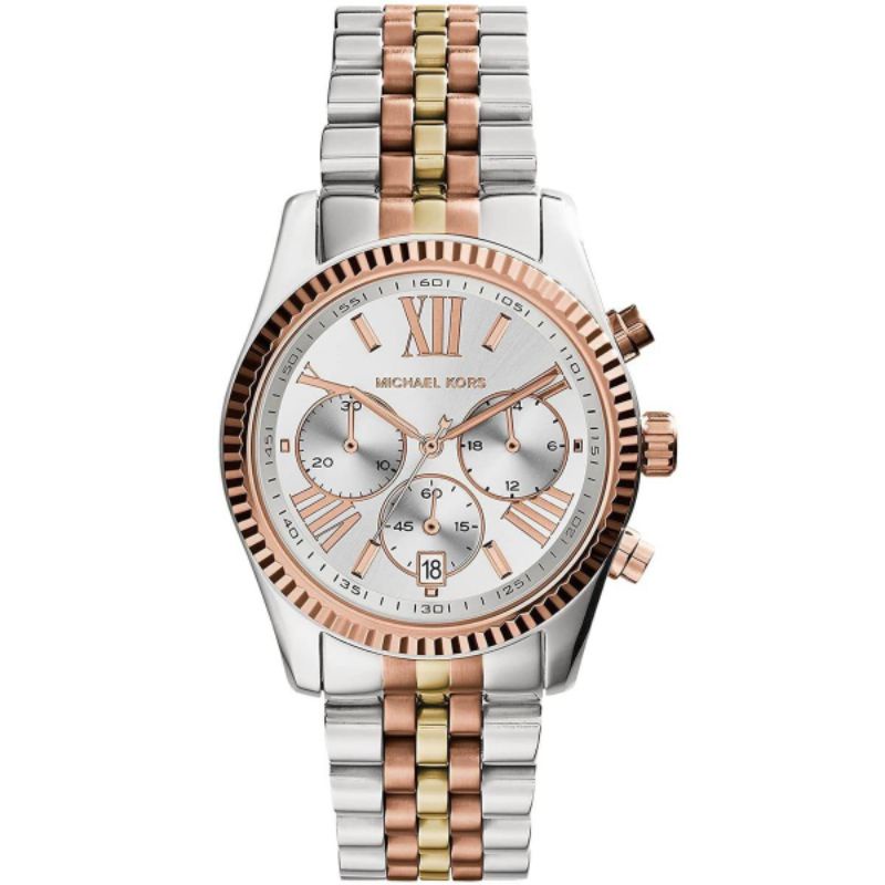 Michael Kors Lexington Chronograph Tri-Tone Stainless Steel Watch Original - MK5735 - Jam Tangan Wan