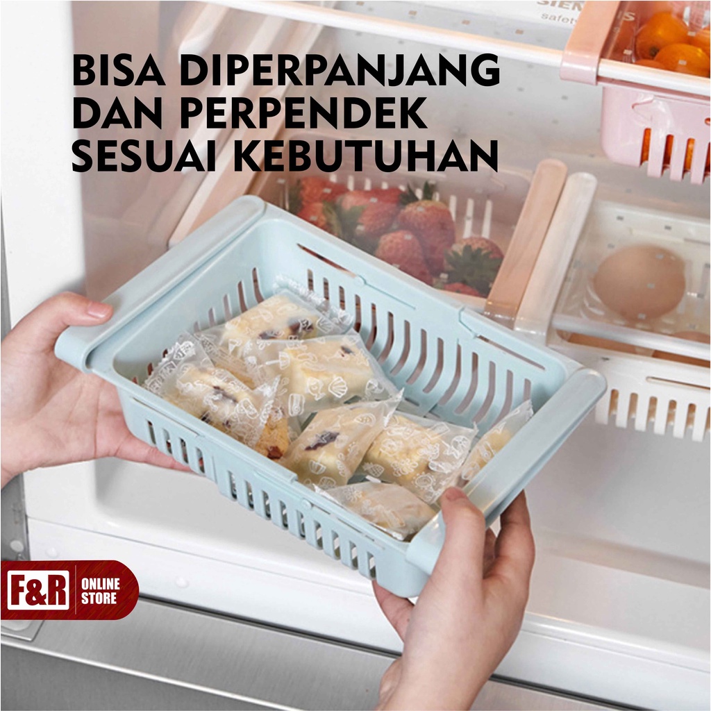 Rak Penyimpanan Keranjang Kulkas Sekat Partisi Tempat Serbaguna Fridge Pull Out Storage