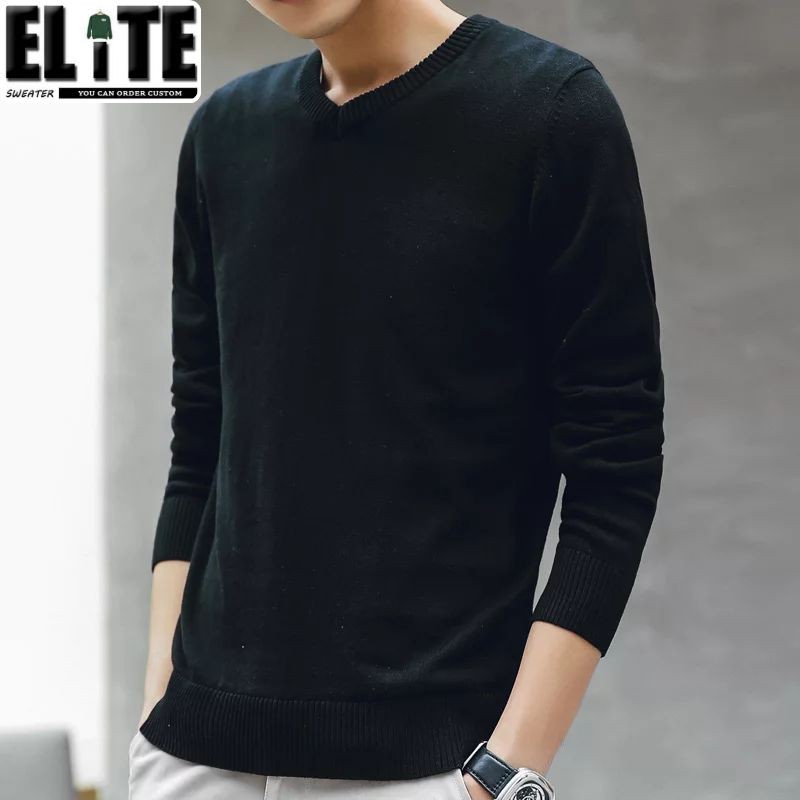 Elite Sweater rajut pria tebal cotton / V-neck / leher V / pakaian pria serba masuk kombinasi / paka