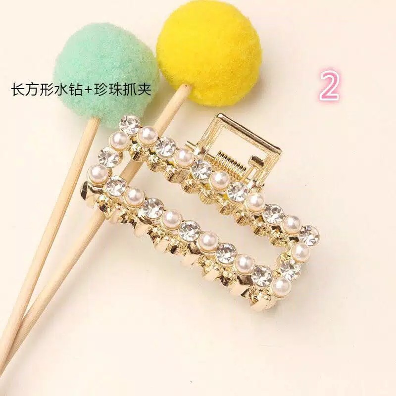 (  Fy ) Korean Jepit Rambut import H46 Large Size Clip Pearl Hairpin Rhinestone Sweet Lovely B16