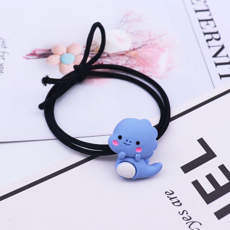 Korea Lucu Kartun Dinosaurus Ikat Rambut Warna Karet Gelang Kepala Tali Rambut Aksesoris ANTOP-Blue