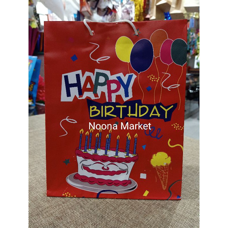 Paperbag Kertas Ulang Tahun / Tas Tali Kertas Karakter / Goodie Bag Ultah-HbD Merah