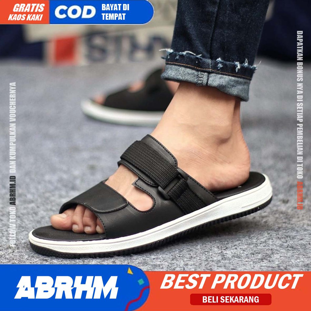 ABRHM x DON Sandal Slide Pria Sandal Slop Pria Kulit Pu Sendal Selop Cowok / Cowo Ori Keren Kekinian