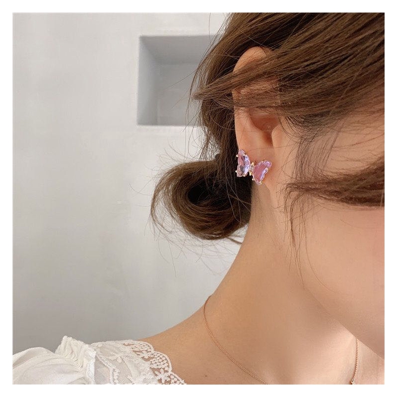 Purple Crystal Butterfly Stud Earrings Zircon Earring Women Party Luxury Jewelry