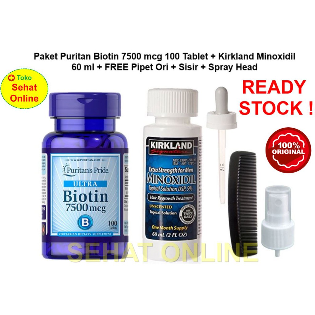 PIPET ORI + Kirkland Minoxidil 60 ml + Puritan Biotin 7500 mcg - 100 TABLET