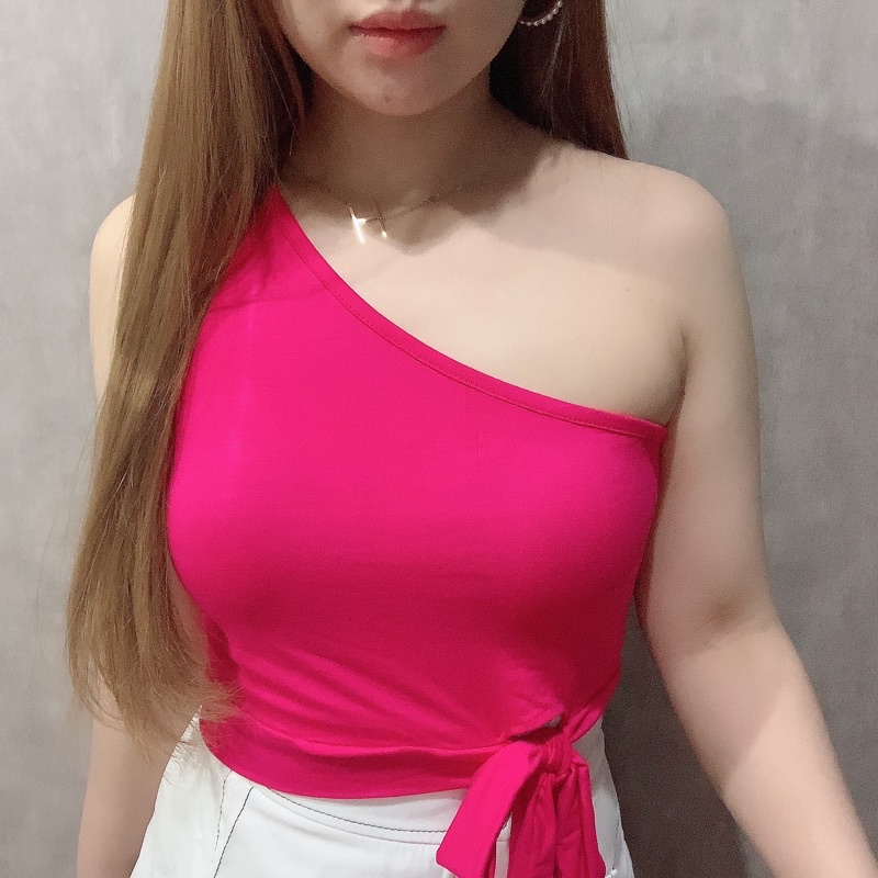 One Shoulder Bow Knot Side Crop Top Tank | Atasan Wanita Korean Fashion | Maimon Grosir