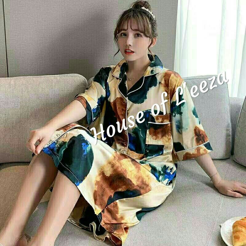 Daster satin Elegant / Busui Friendly / ibu menyusui/bersalin/Daster Satin Wanita Baju Tidur Kerah