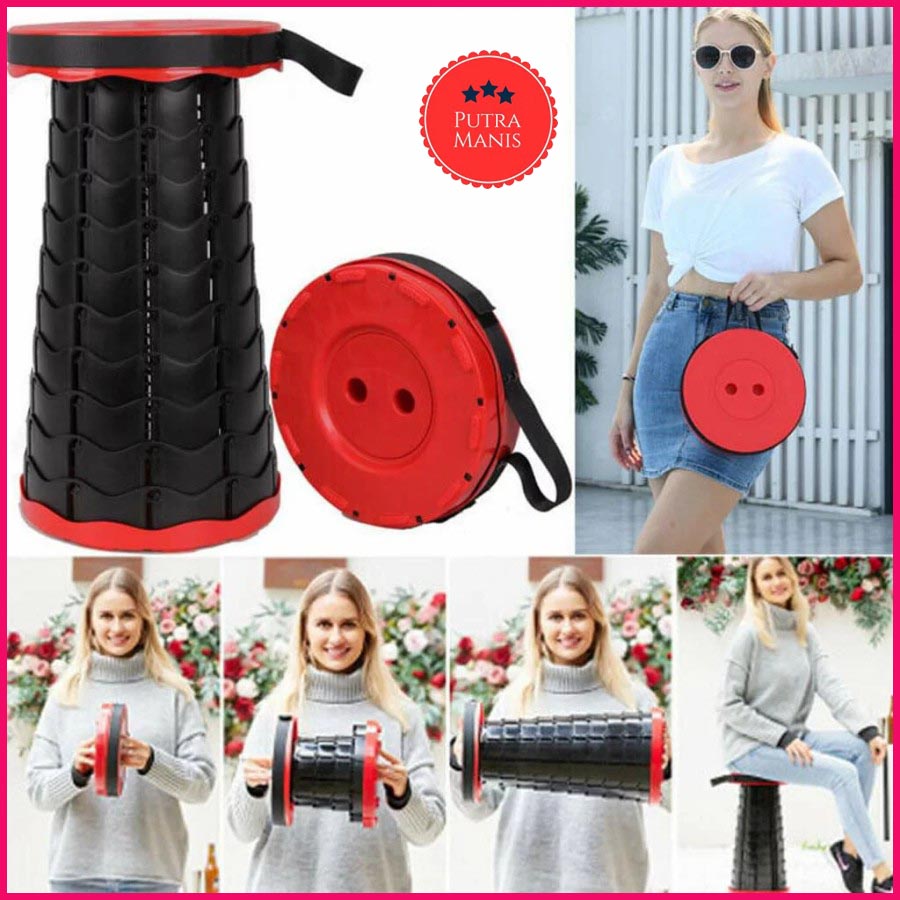 Tas Kursi Bangku Lipat Portable Tarik Teleskopic Folding Bulat Stool dudukan tempat duduk piknik bak