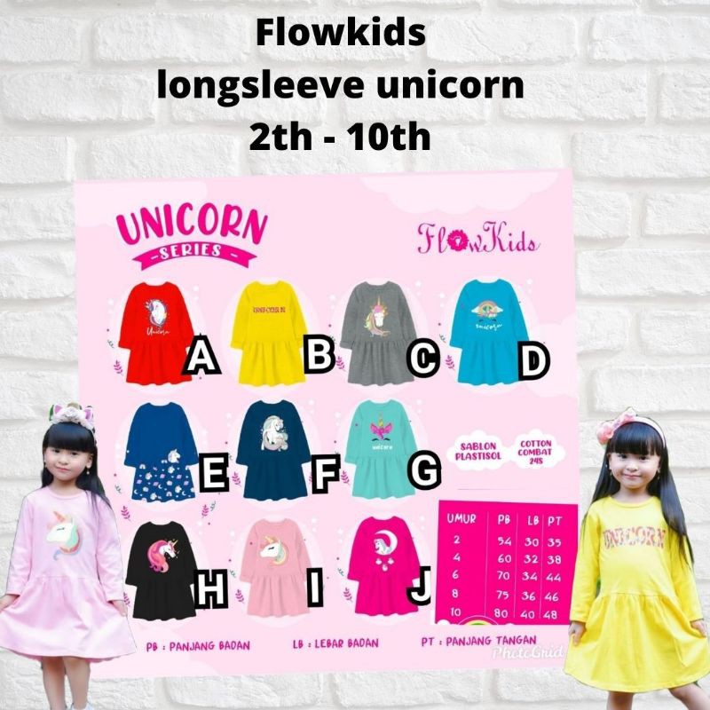 flowkids tunik longdress anak unicorn dress anak perempuan