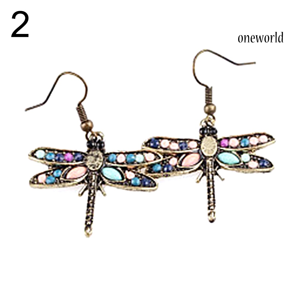 OW@ Bohemian Women Butterfly Dragonfly Rhinestone Charm Hook Earrings Jewelry Gift