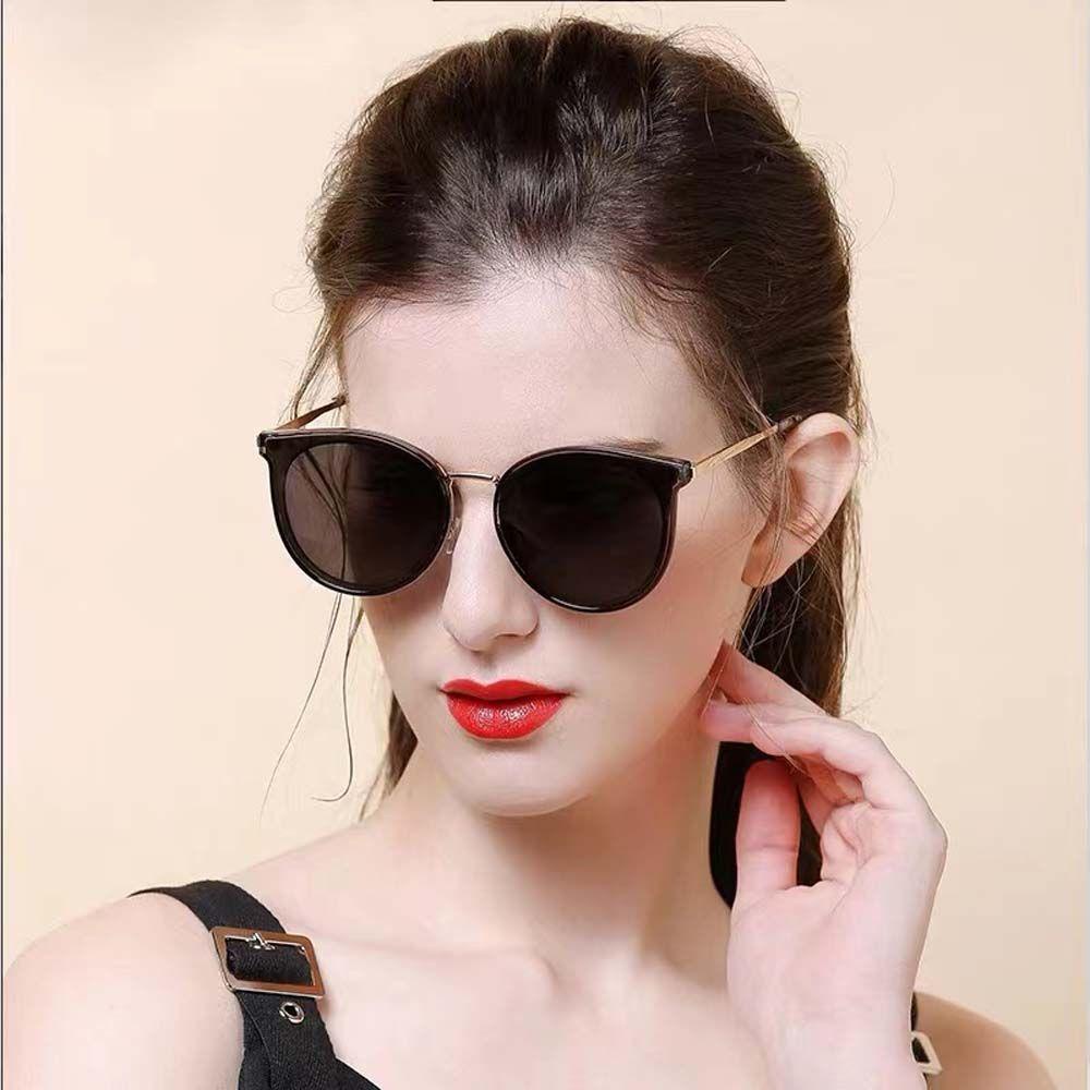 Needway Wanita Kacamata Hitam Pria Vintage Putih Lensa Warna-Warni Bulat Warna Biru Gaya Korea Sunglasses