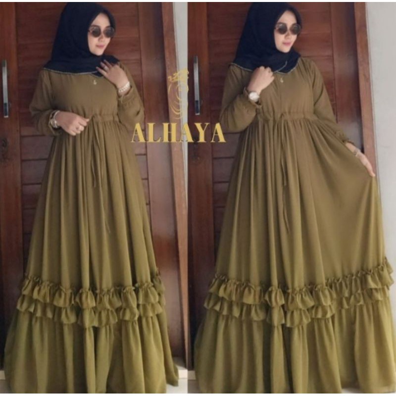 Gamis ceruty babydoll polos full remple keliling andara maxy polos premium alhaya sabila gamis jumbo
