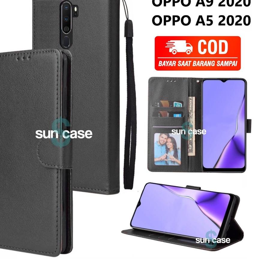 Casing OPPO A9 2020 / A5 2020 model flip buka tutup case kulit ada tempat foto dan kartu juga tali hp flip cover .,