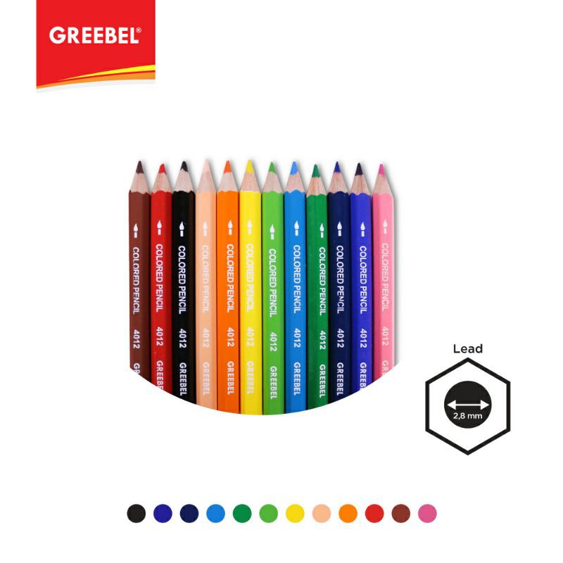 PENSIL WARNA / WARNA CERAH / BAHAN KUAT GREEBEL / GREEBEL 4012 (hex 12 warna)