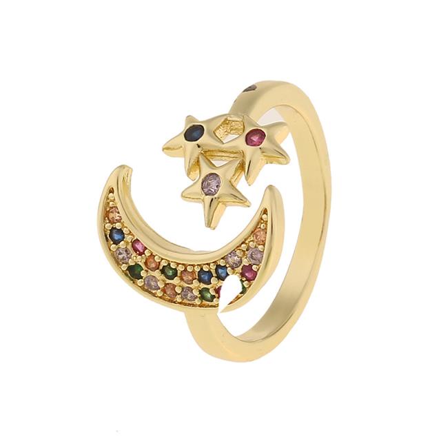 Cincin ornamen Eropa hip hop colorful zircon bulan Iblis Mata cincin tembaga mikro inlay hadiah