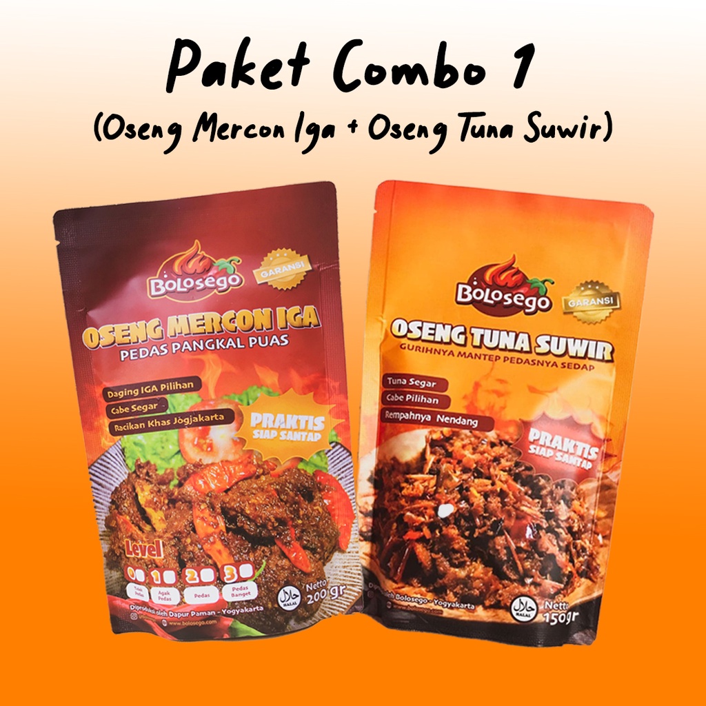 

TERMURAH! BOLOSEGO Paket Combo 1 (Oseng Mercon Daging Iga + Oseng Tuna Suwir)