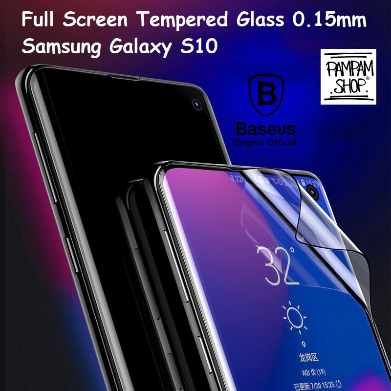 BASEUS ORIGINAL Tempered Glass Full Screen Samsung Galaxy S10 S 10 0.15mm 4D Pelindung Anti Gores