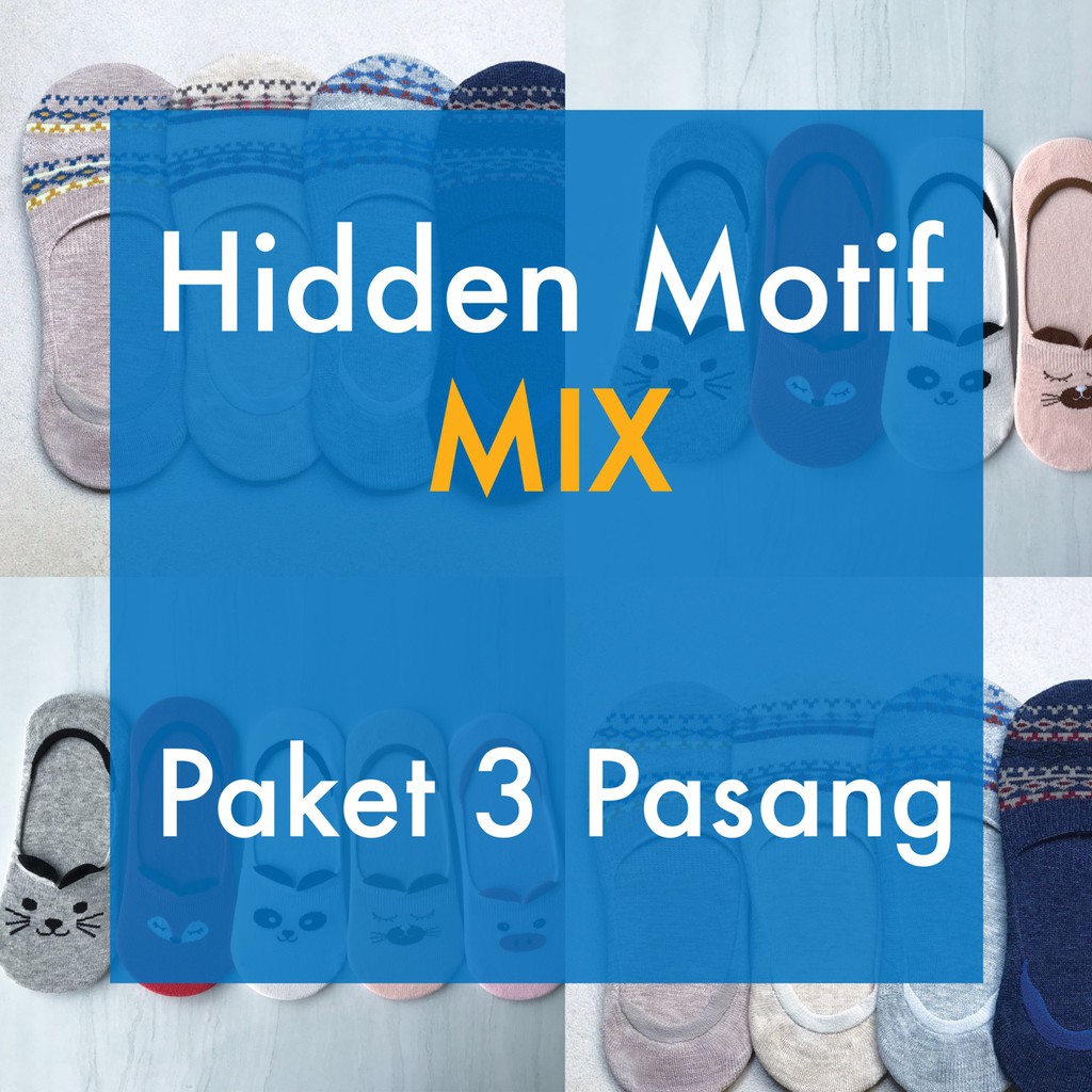 Hidden Motif MIX Paket 3 Pasang / Hidden Socks Kaos Kaki Invisible / Invisible Socks / No Show Socks