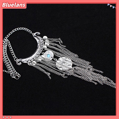 Bluelans Women Bohemian Turquoise Long Tassels Pendant Necklace Alloy Choker Chain