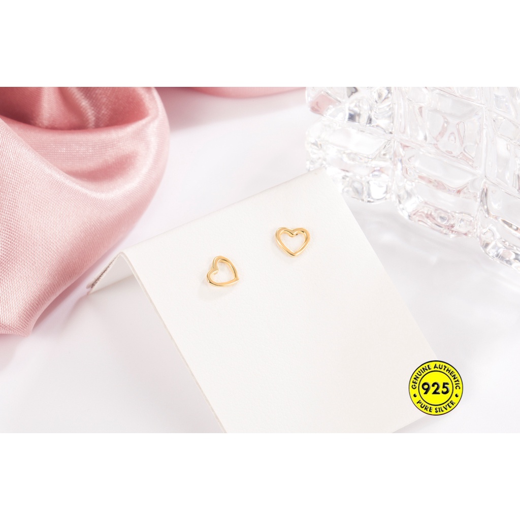 Anting Stud S925 Silver Bentuk Hati Model Hollow Untuk Wanita