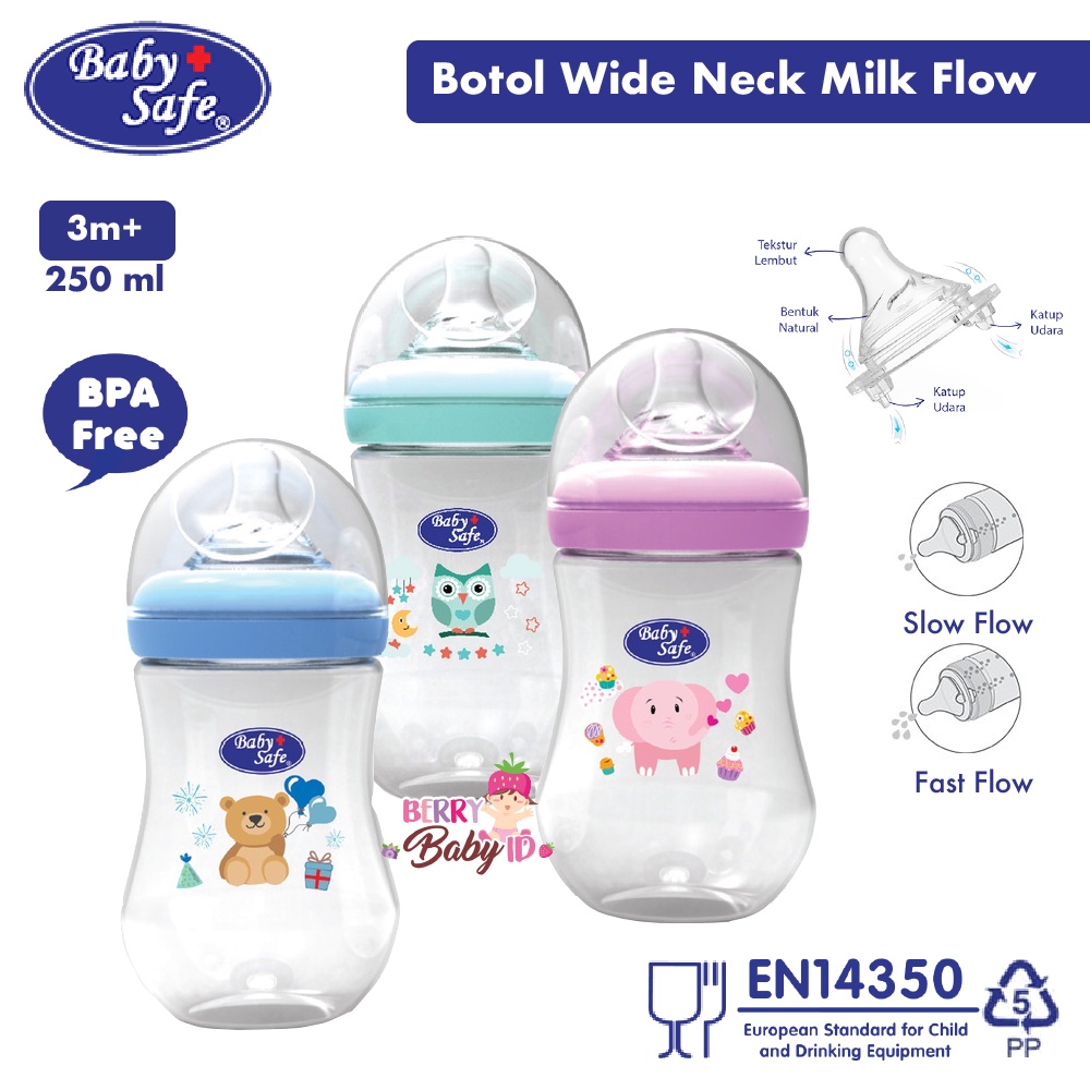 Baby Safe Bottle Milk Flow System Botol Susu Bayi Wide Neck 125 250 ml Berry Mart