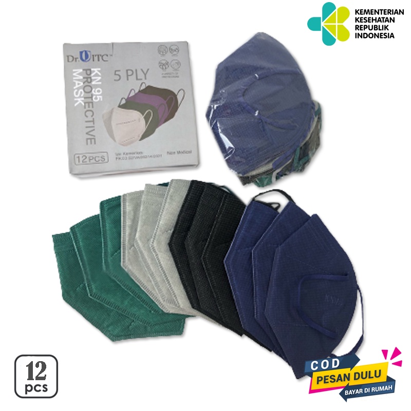 Masker KN95 5ply Protective Mask 12PCS WARNA DARK MIX Masker KN 95 5Ply Mask Earloop Disposable Mask