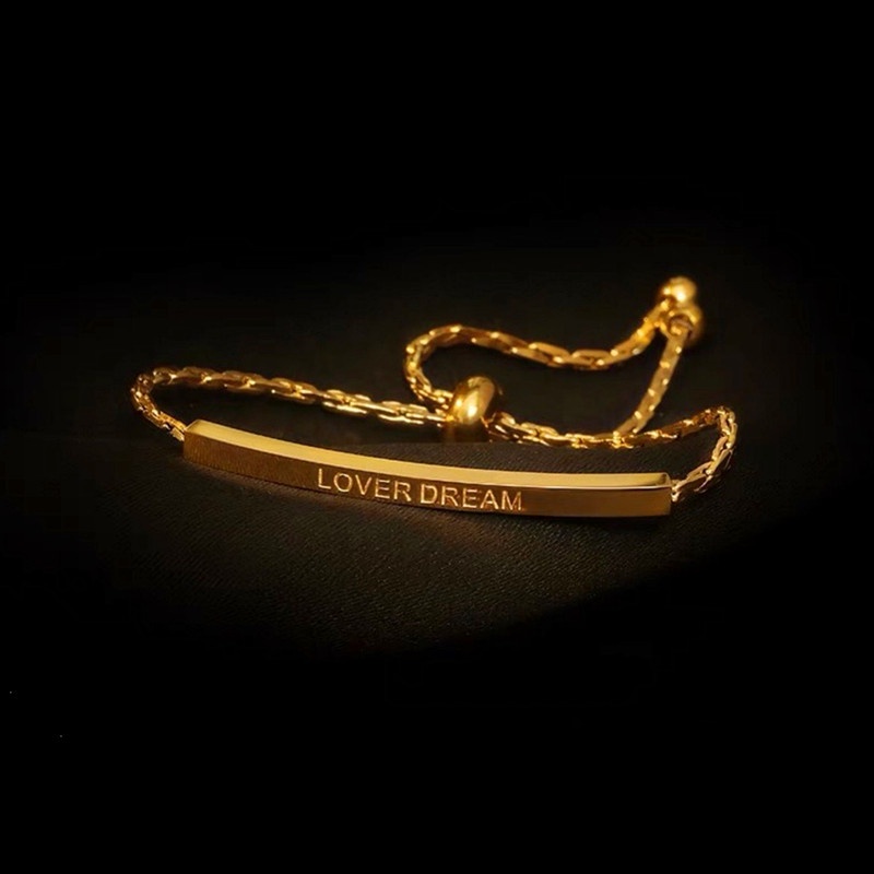 Gelang Titanium Wanita Anti Karat Huruf LOVER DREAM Emas 18K Mewah Perhiasan Korea