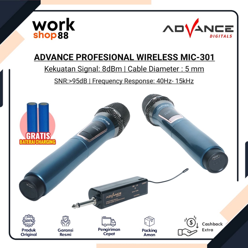 New Advance Mic Wireless Profesional Dual 301 ( Tanpa Kabel ) - Garansi Resmi Nasional 1 Tahun Origi