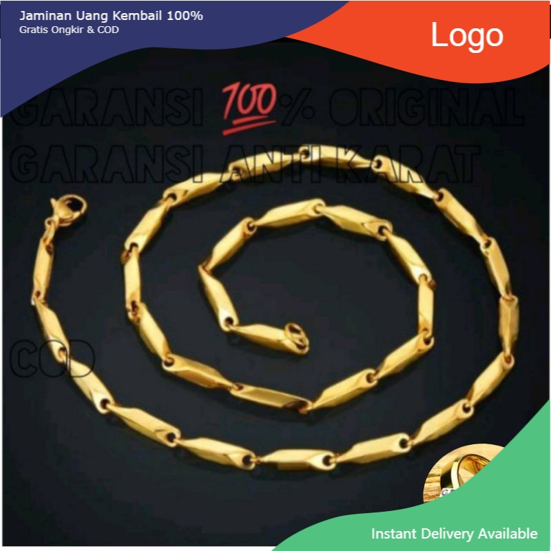 KALUNG TITANIUM MODEL PADI BERLAPIS EMAS cowok cewek