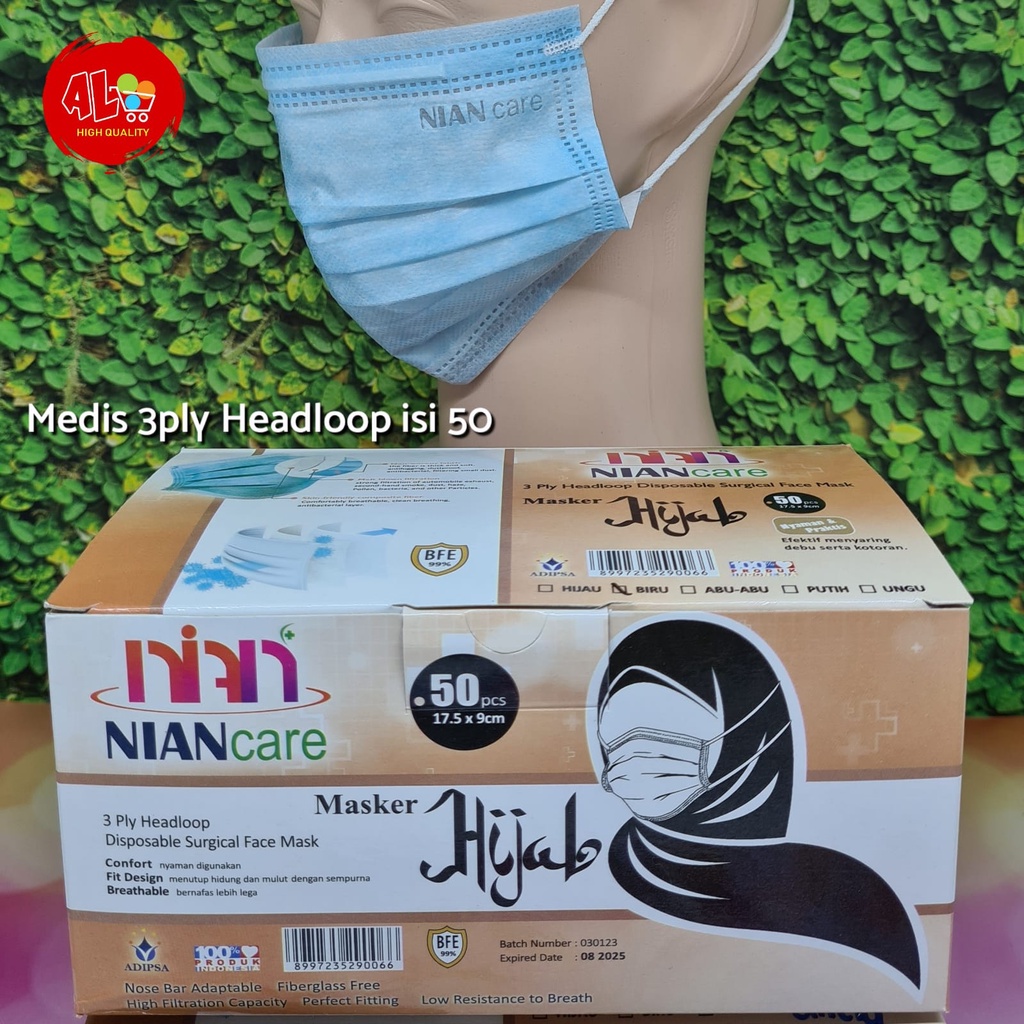 NIANcare Masker MEDIS Bedah 3 ply Earloop Headloop Disposable Surgical Mask 50pcs Warna