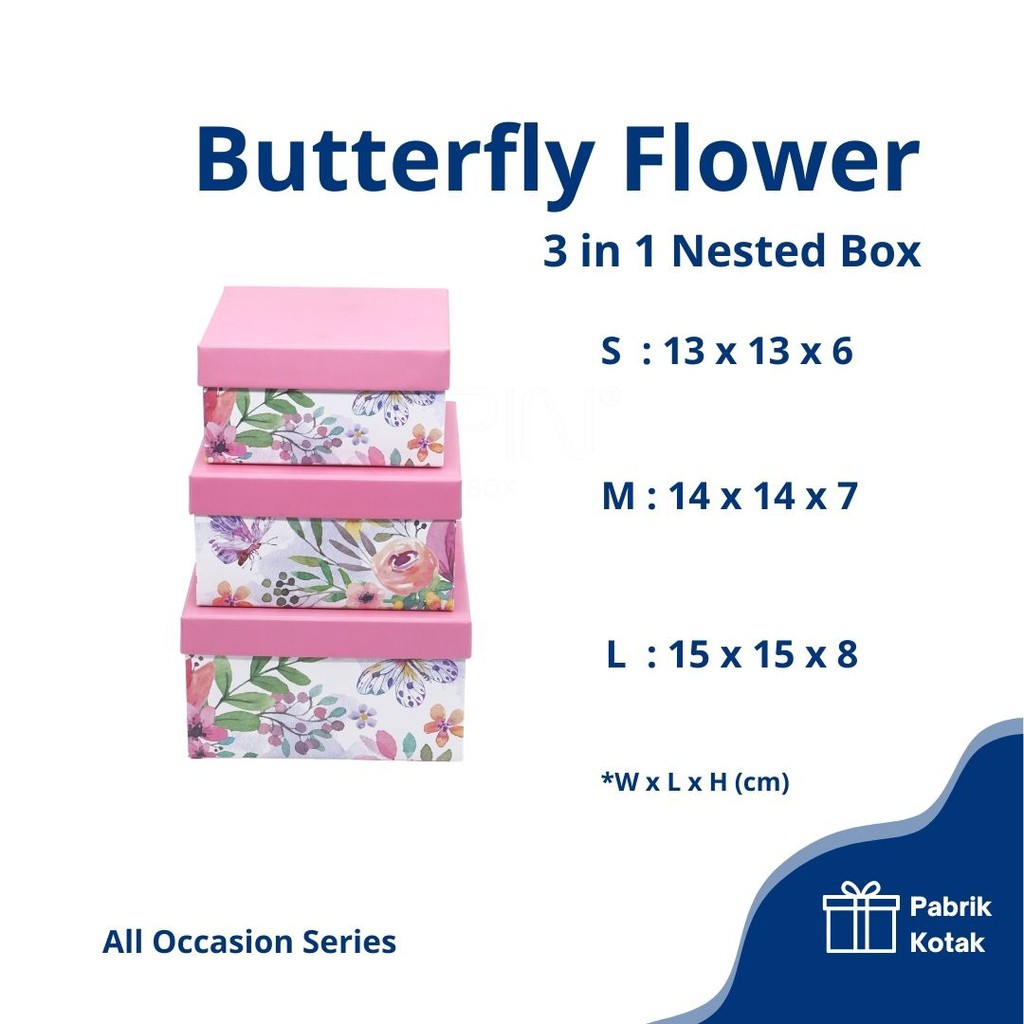 

Kotak Kado 3 in 1 Nested Box Hampers Souvenir - Butterfly Flower