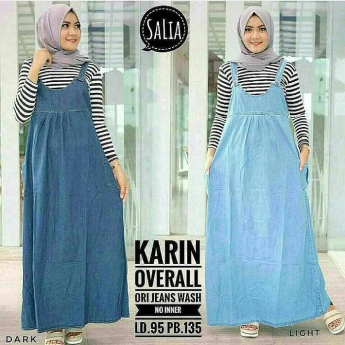 Jual salia overall jeans/rok kodok panjang muslim jeans/rok kodok jeans Murah