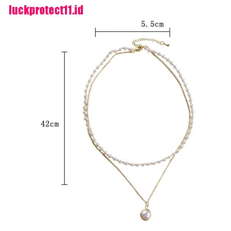 Kalung Rantai Choker Liontin Mutiara Lapisan Ganda Untuk Perempuan