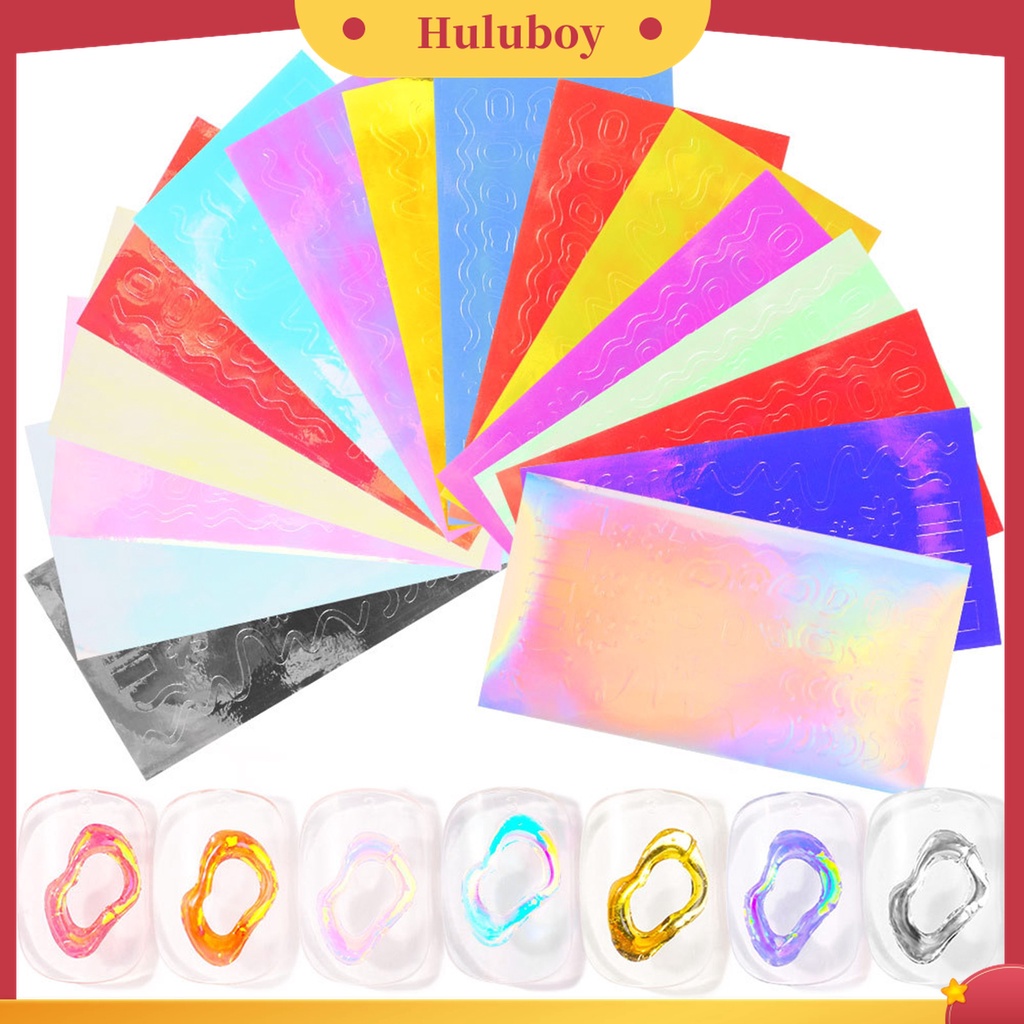 Huluboy Huluboy♡ 16pcs / Set Stiker Kuku Motif Aurora Warna-Warni Untuk Manicure / Nail Art Wanita