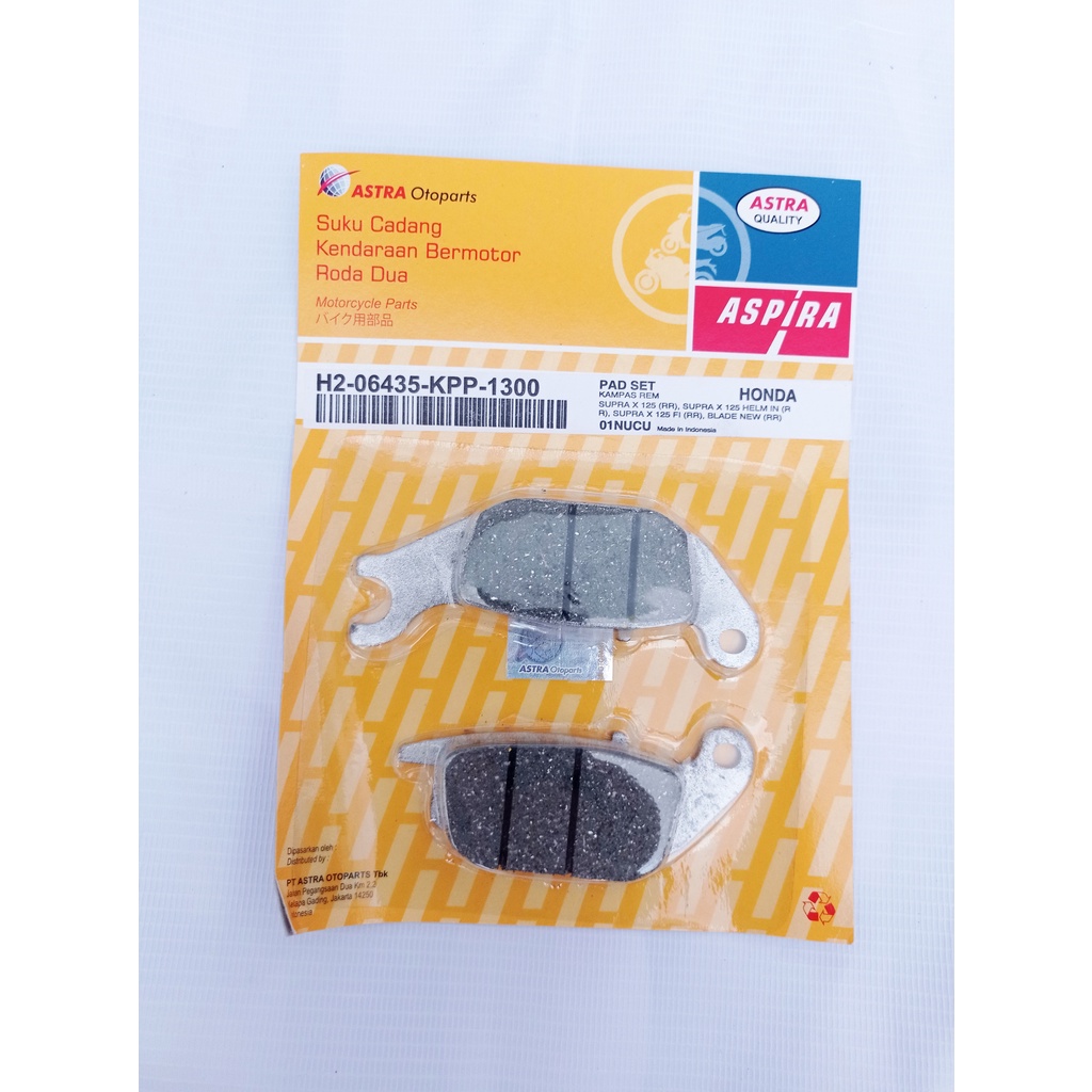 Kampas Rem H2-06435-KPP-1300 Aspira Original DIskpad DIspad Discpad SUPRA X 125(RR), SUPRA X 125 HELM IN(RR)