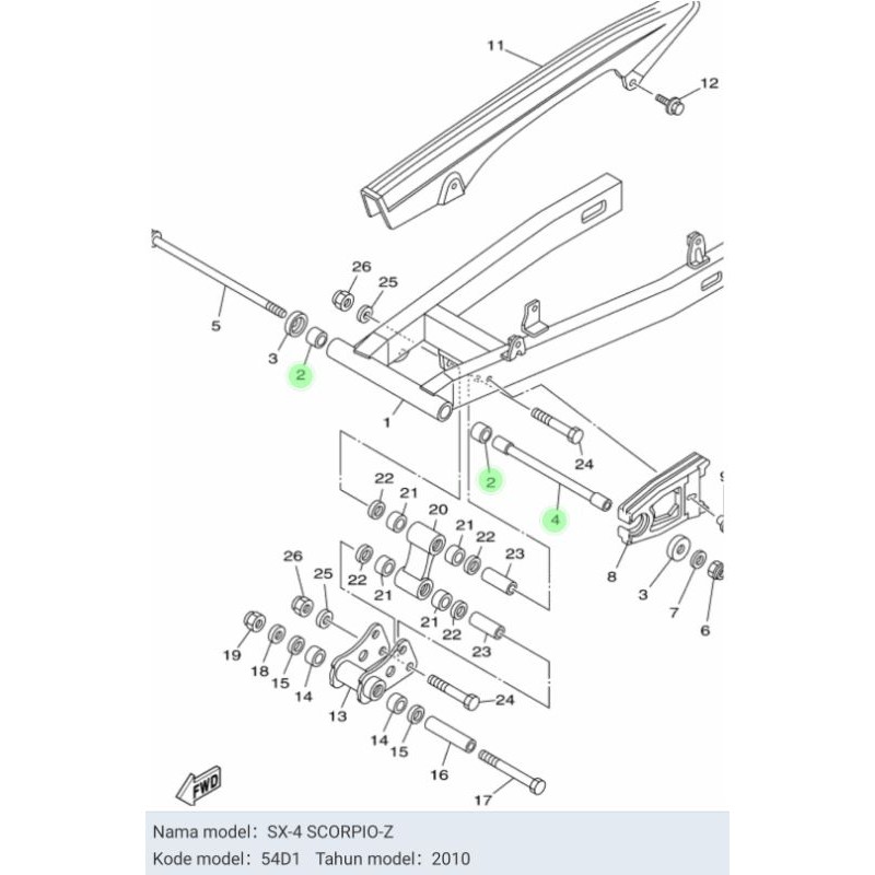 BOSH BOS SWING ARM SCORPIO SET BEARING LAHER BAMBU ASLI OR YAMAHA  5BP 22184 00 (1 PCS) &amp; 93317 218Y1 (2 PCS)