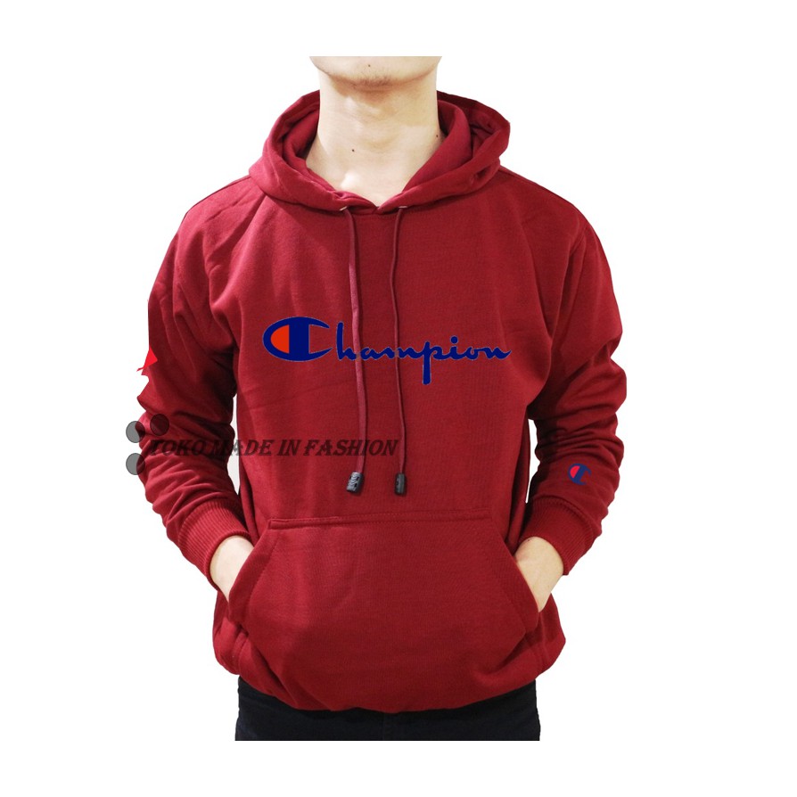 Sweater Hoodie Champion Premium Motif Tulisan Bordir Full Tag wash Original