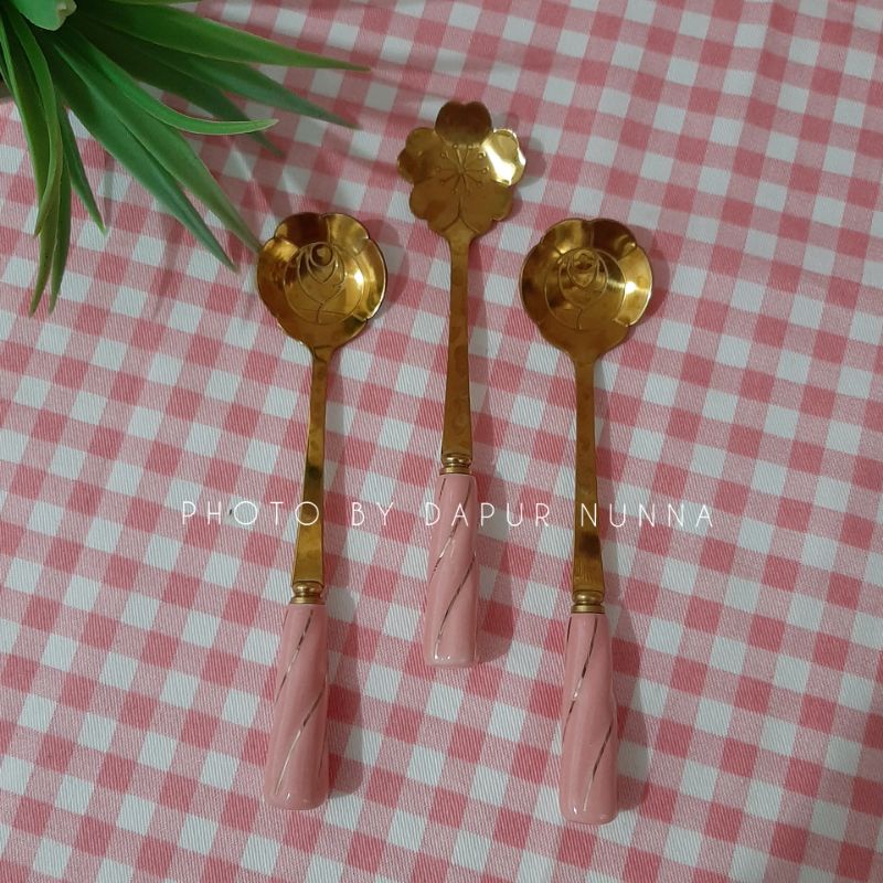 SENDOK TEH KOREA BENTUK BUNGA ROSE GOLD | SENDOK TEH MEWAH | SENDOK SHABBY PINK GOLD