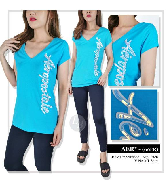 Aeropostale blue&amp;pink v-neck t-shirt