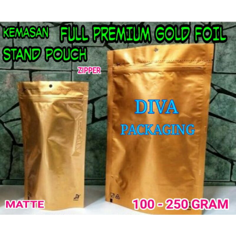 STANDING POUCH FULL PREMIUM GOLD FOIL 100 - 250 GRAM