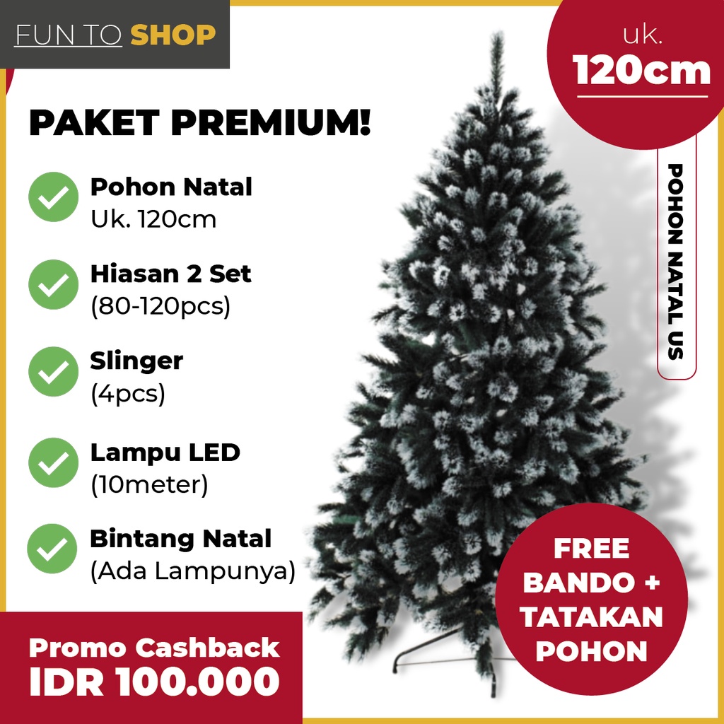 Pohon Natal US EDITION 1 Set Lengkap dengan Hiasan Lampu Slinger Bando Tatakan Bintang Natal Uk 120c