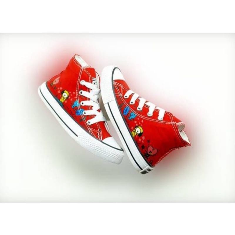 ( OBRAL )SEPATU ANAK CONVERSE ALL STAR (TALI) KARAKTER BT21/BTS  ( SNEAKER KIDS & JUNIOR)-Merah